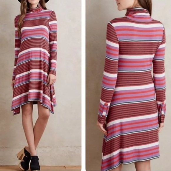 Maeve Anthropologie Striped Knit Turtleneck Dress - Picture 8 of 8